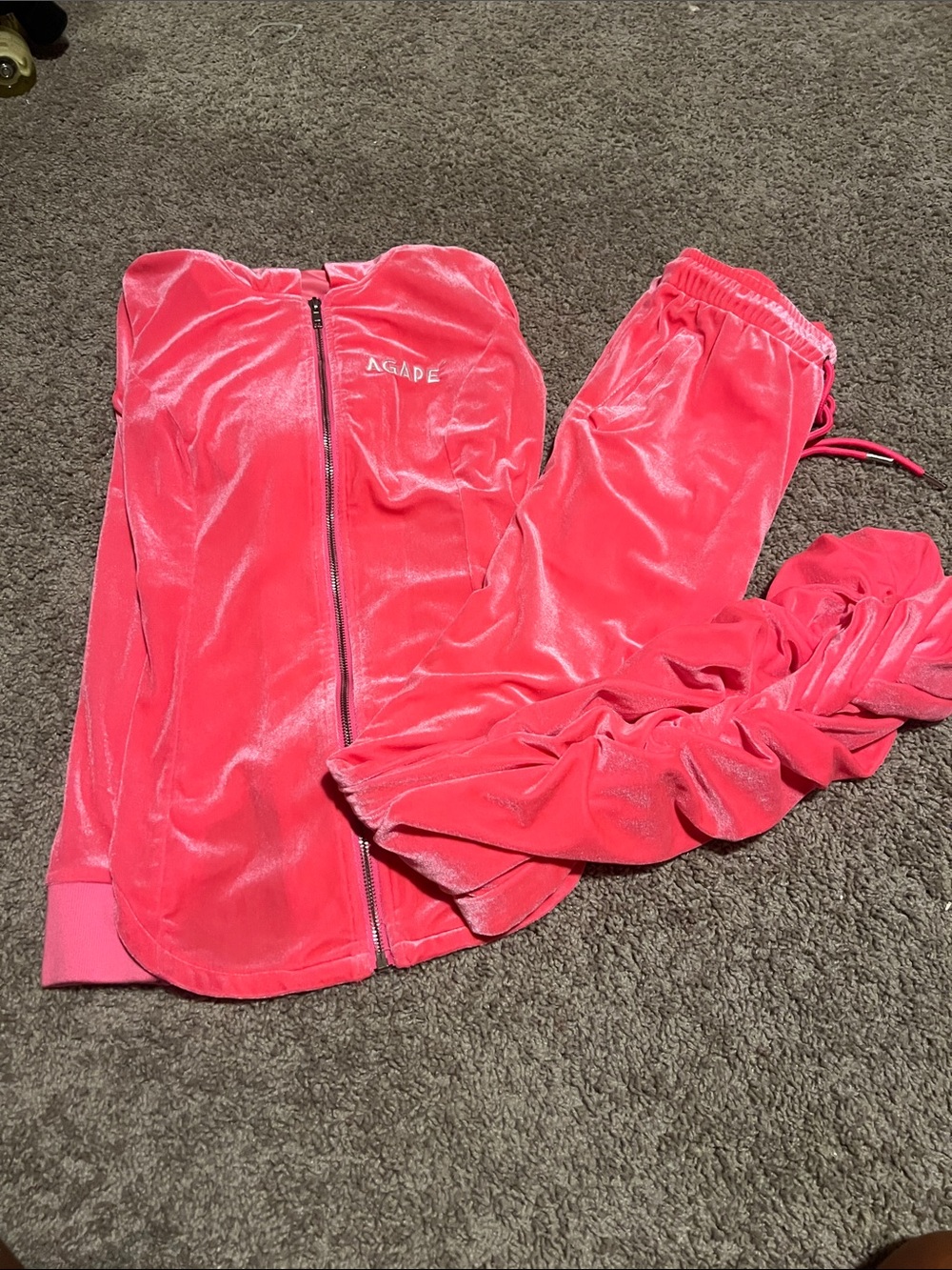 Hot Pink Velour Zip Tracksuit Set